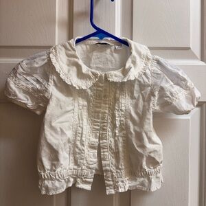 Janie and Jack Size 7 White Cotton  Collared Button Up Blouse Short Sleeve